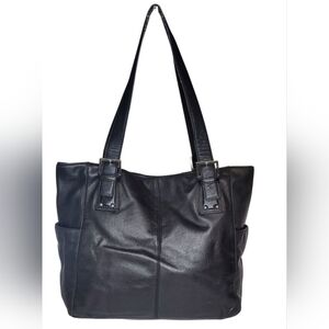 Elegant Audrey Brooke Black Leather Tote Bag